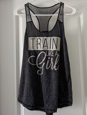 "Train Like a Girl" Black Sparkle Racerback Tank